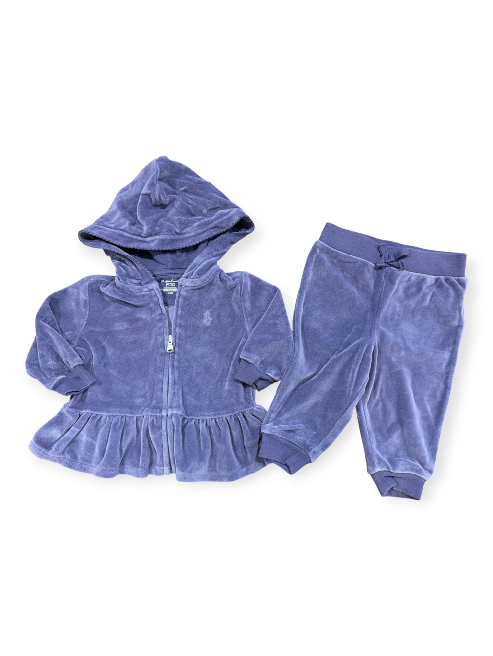 Ralph Lauren Baby Girls Purple Velour Hoodie and Pants Set Size 6 Months
